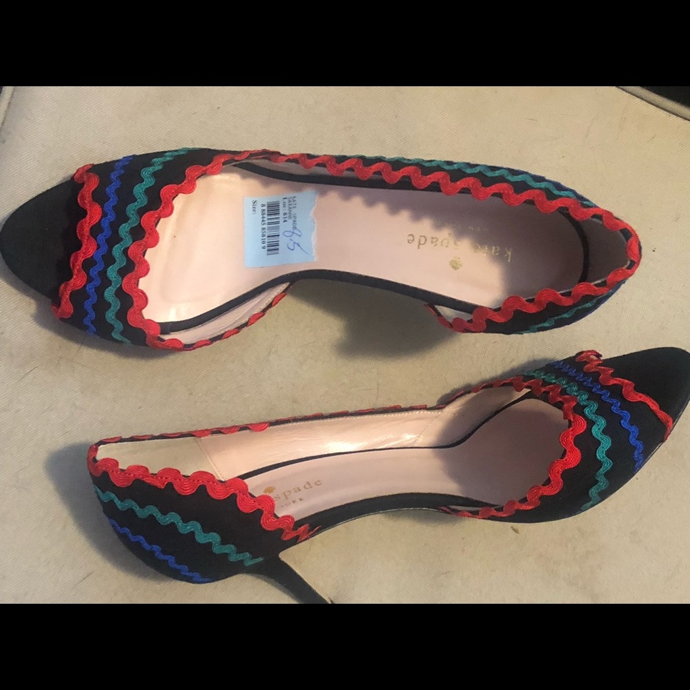 kate spade Black Multicolor Ric Rac Trim Pointed Toe Heels - Picture 2 of 5